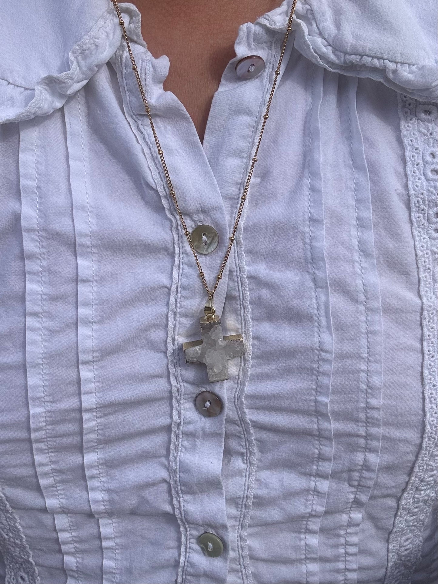 Semi Precious Square Cross Necklace